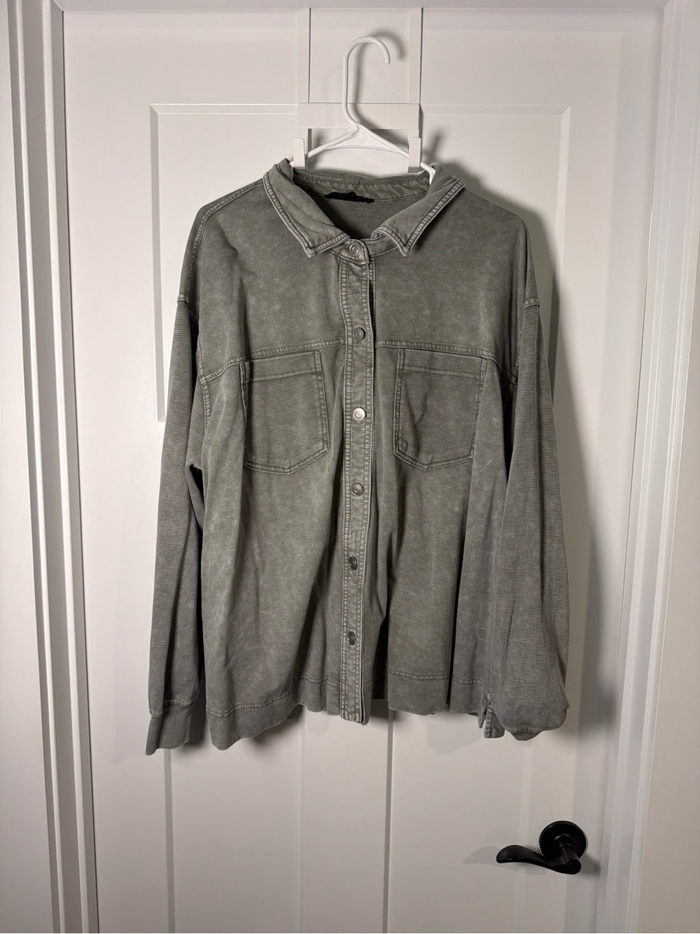 Washed Grey Button-Up Shirt Jacket
